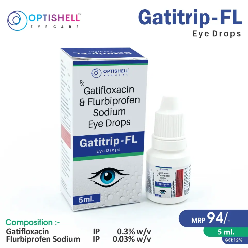 Flurbiprofen  + Gatifloxacin Eye Drops at the best price in PCD Pharma Franchise for Antibiotic/NSAID, Eye Infection Treatment.